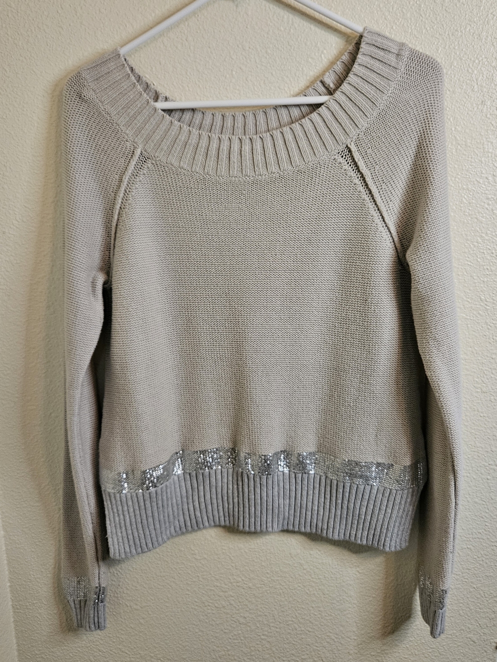 Neutral Beige Sequin-Trim Women’s Sweater